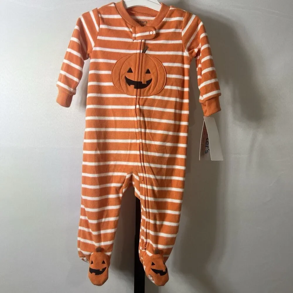 Carters Infant Orange Striped Halloween Sleeper Pumpkin Sleep & Play Size 6m